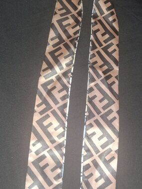 Fendi Brown and Black FF Logo Silk Twilly Scarf Bandeau